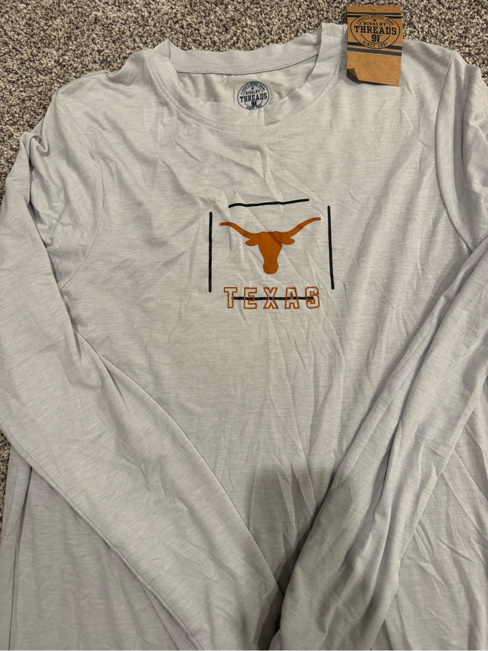 Rivalry Threads NCAA Light Gray Long Sleeve Texas Longhorn Tee with Orange Logo